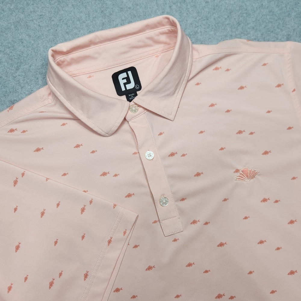 FootJoy Polo Shirt Large Fish Print Golf Stretch‎ Active Outdoor FJ
